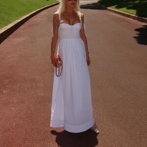 STAUD Landry Smocked White Maxi Dress